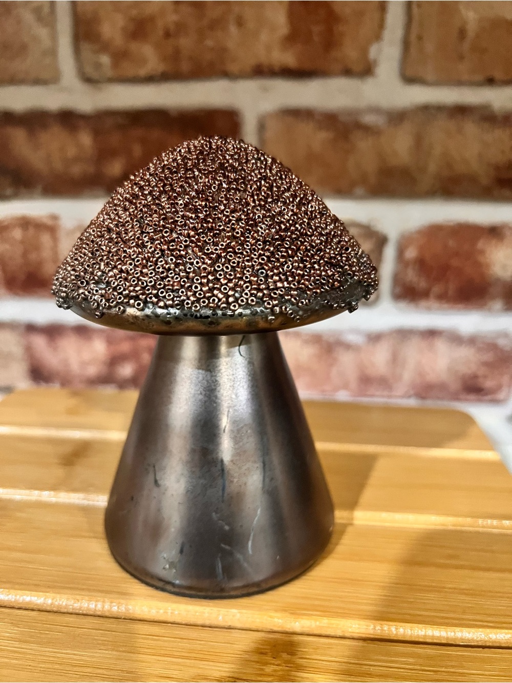 Cost Plus World Market Copper Beaded Metal Mushroom Art